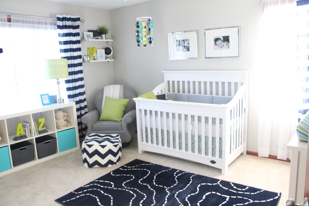 Baby boy nursery | little boy room | navy, lime green and gray nursery | This is our Bliss