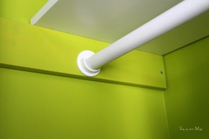 DIY nursery closet - dowel rods + rod holders + plywood support blocks - Little boy nursery closet - This is our Bliss