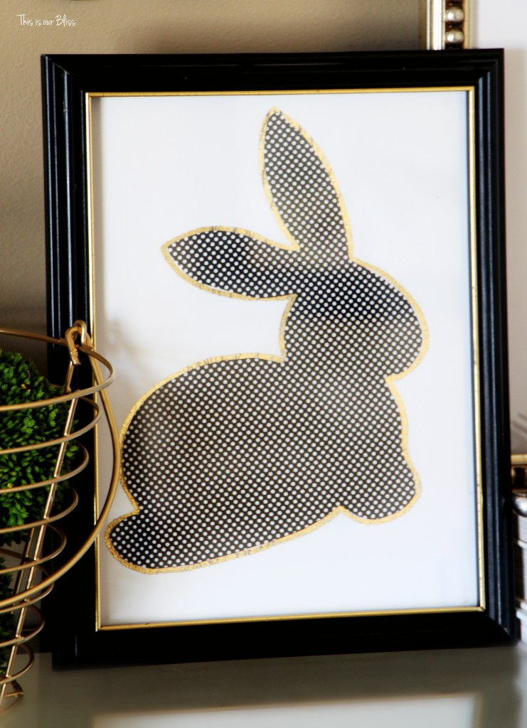 DIY chic easter bunny art | gold foil art | black white and gold | DIY easter decor || This is our Bliss