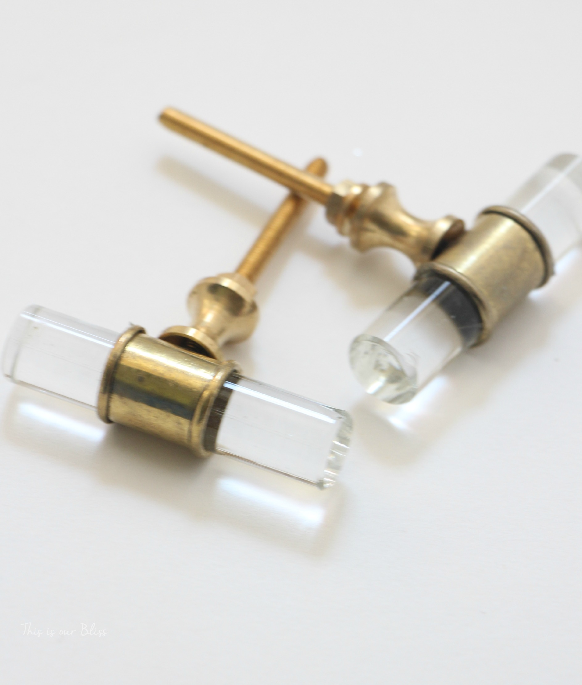 acrylic + brass knobs - bathroom vanity hardware - this is our bliss