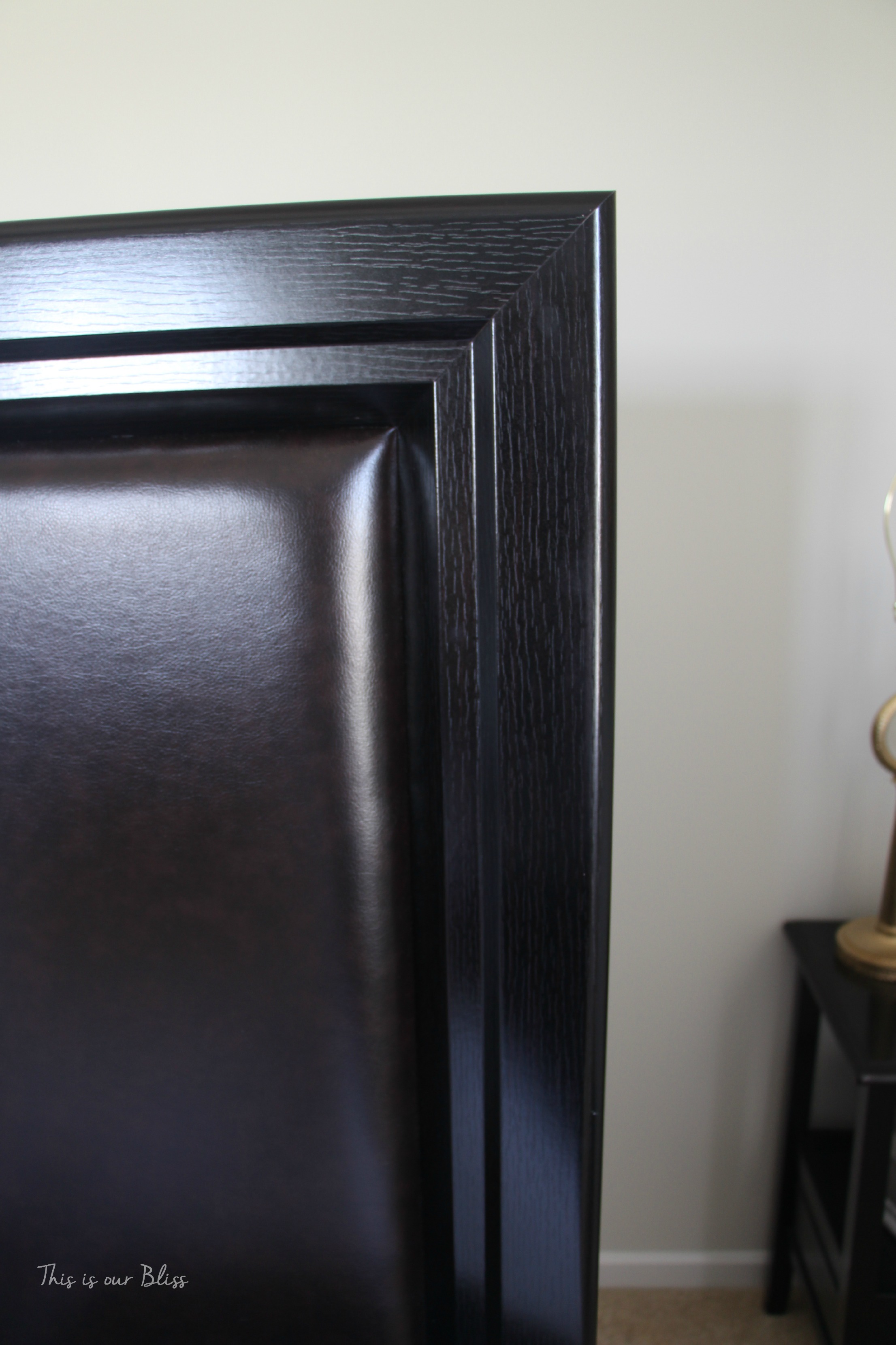 espresso wood & leather headboard corner before   guestroom revamp 