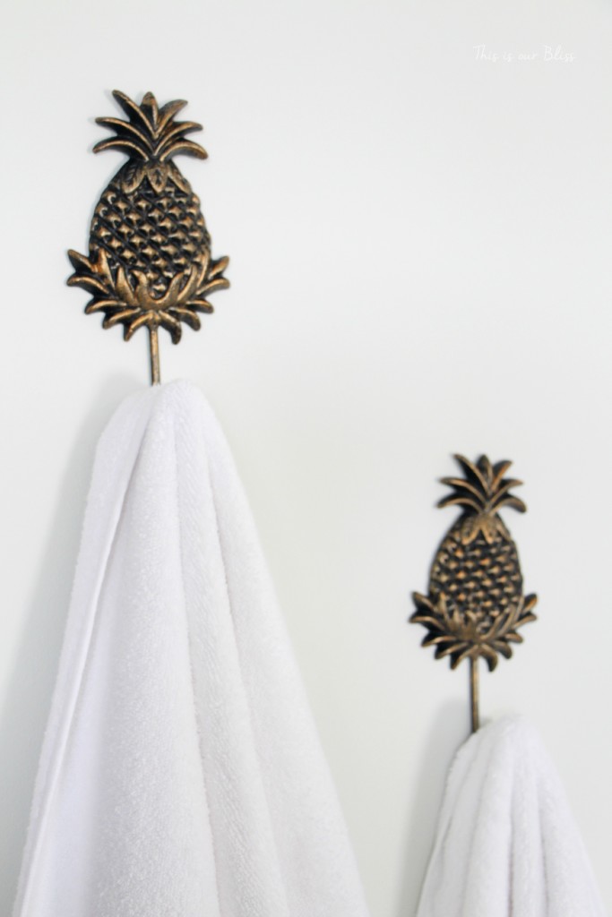 Guestroom Revamp - guest towel hooks - gold pineapple hooks - This is our Bliss