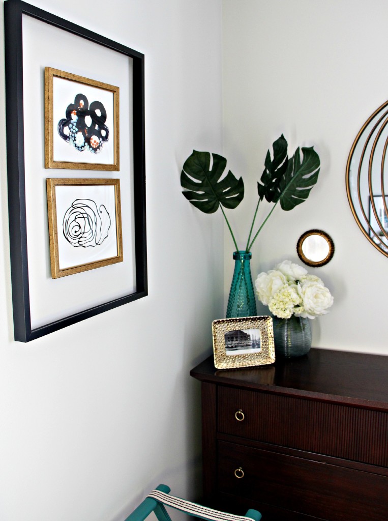 Guestroom revamp - Minted art - open frame - luggage rack - This is our Bliss