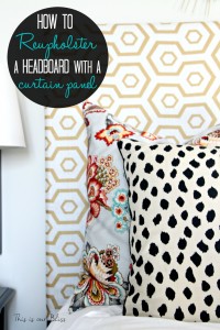 How to reupholster a headboard with a curtain panel - Guestroom revamp - pattern play pillows - floral - dalmatian - hexagon - This is our Bliss