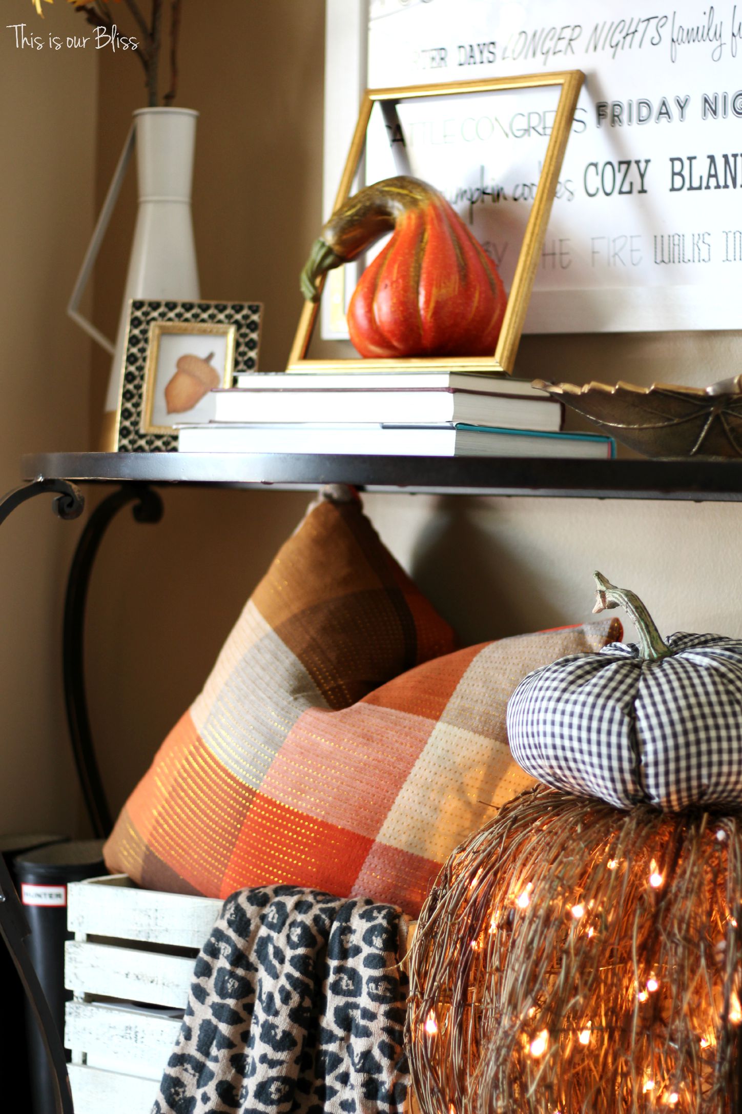 DIY fall throw pillows with cloth napkins Fall entryway fall table linens Fall decorating This is our Bliss