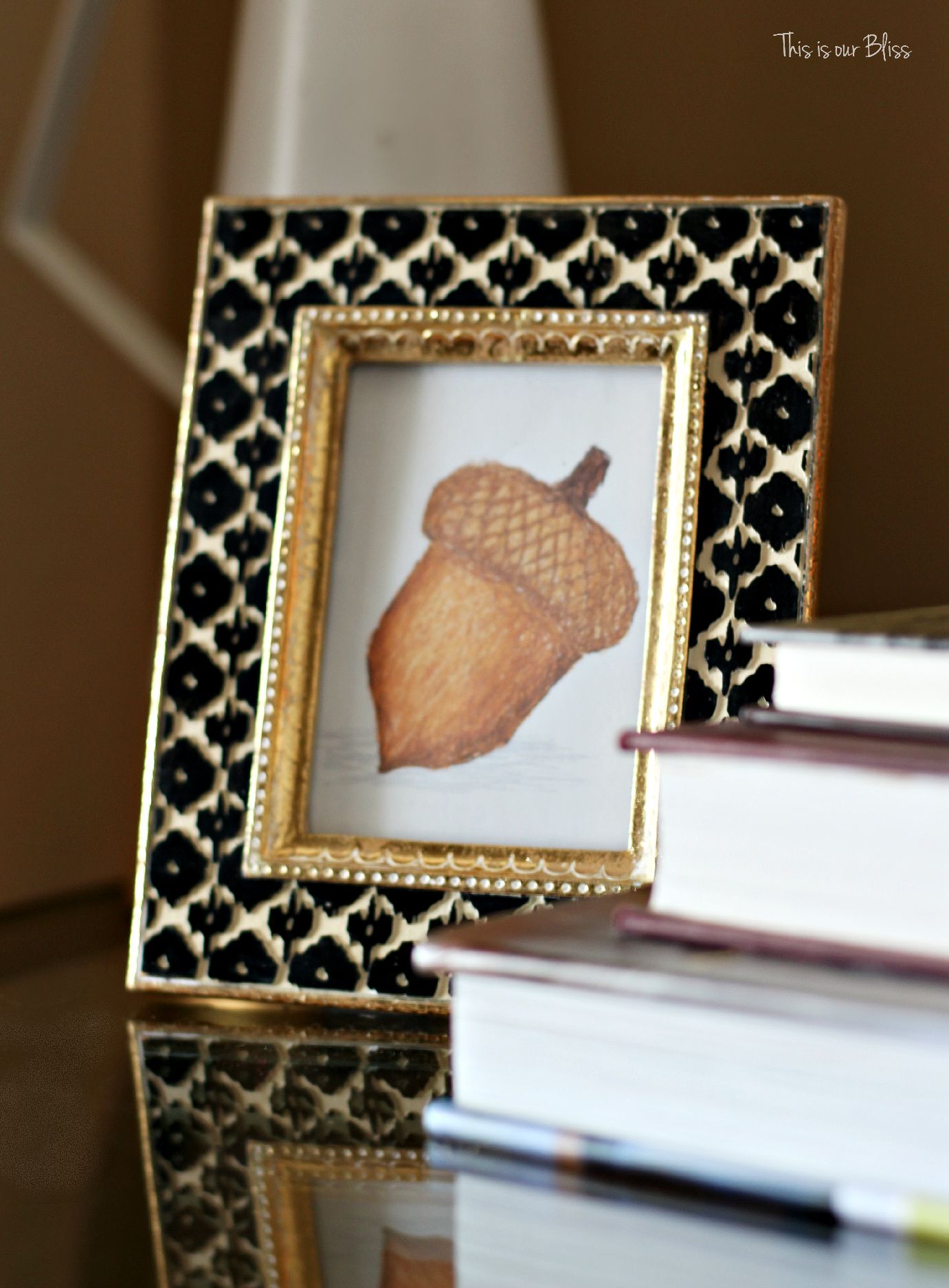 Fall entryway - fall vignette - entryway table styling - fall decor - neutral fall decor -staircase view - fall word art - mini framed acorn art 1 - This is our Bliss