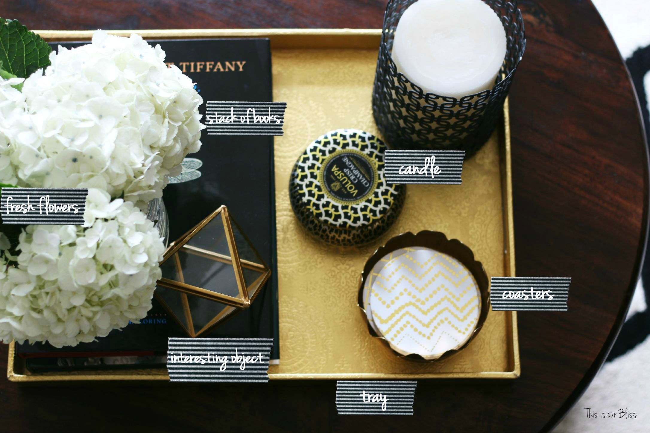 How to style a coffee table - coffee table styling - elements of a well-styled coffee table - 6 element labels - Back to Basics 2 - This is our Bliss