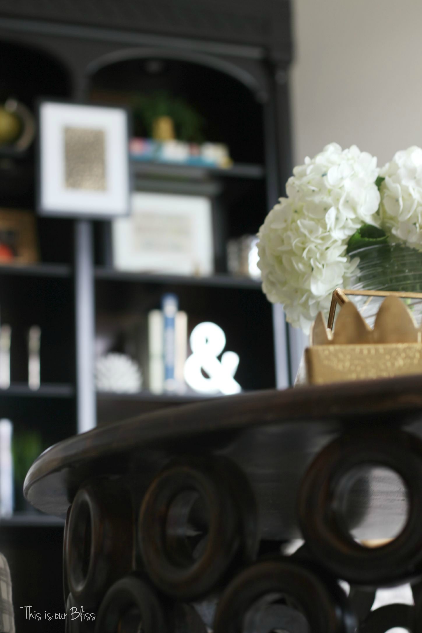 How to style a coffee table - coffee table styling - elements of a well-styled coffee table - coffee table detail - living room bookcase - fresh flowers - Back to Basics - This is our Bliss