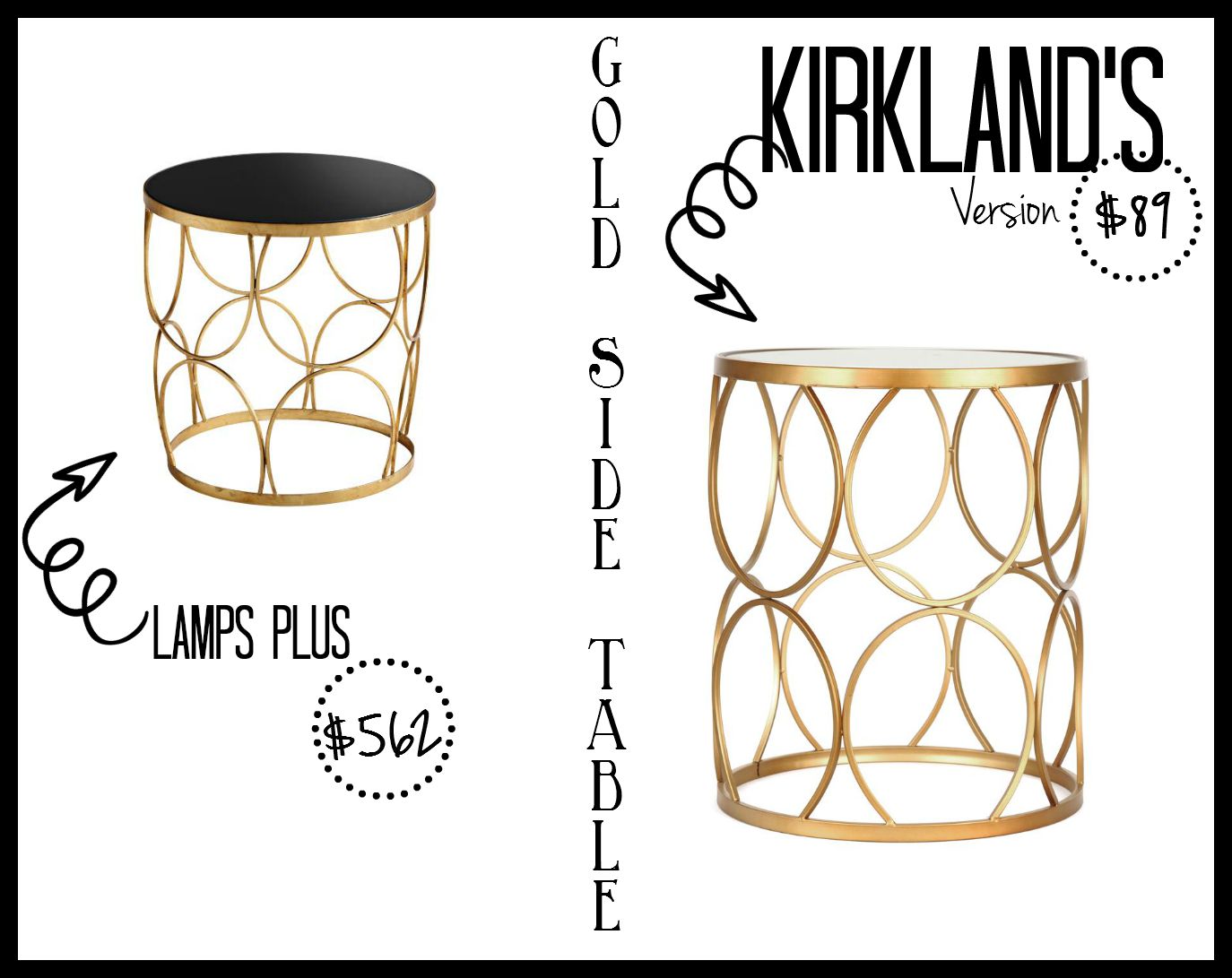 Kirklands partnered post - look for less - gold side table - This is our Bliss