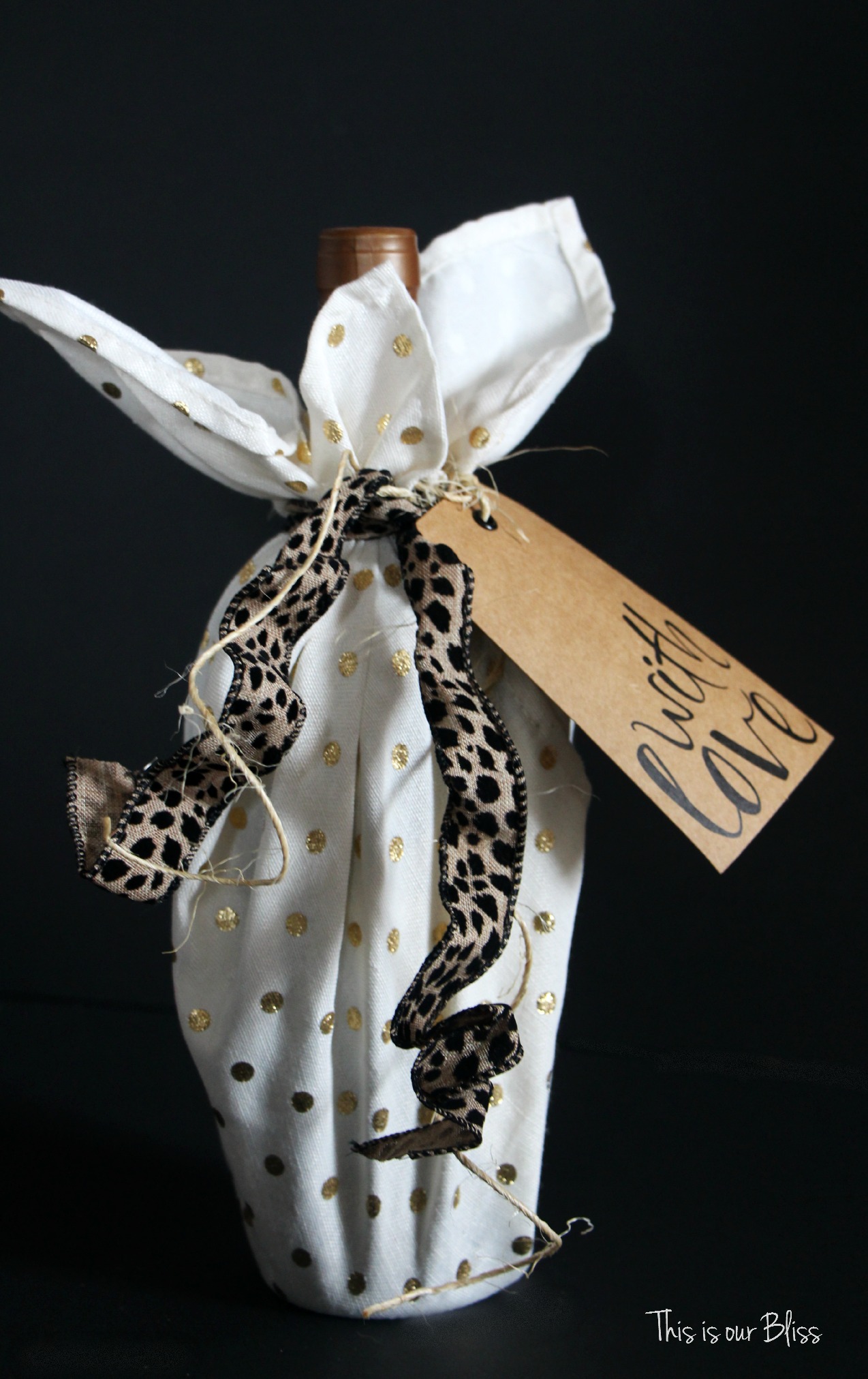 cloth napkin as gift wrap - how to use cloth napkins - 5 ways to use cloth napkins - gold foil napkins - leopard - This is our Bliss