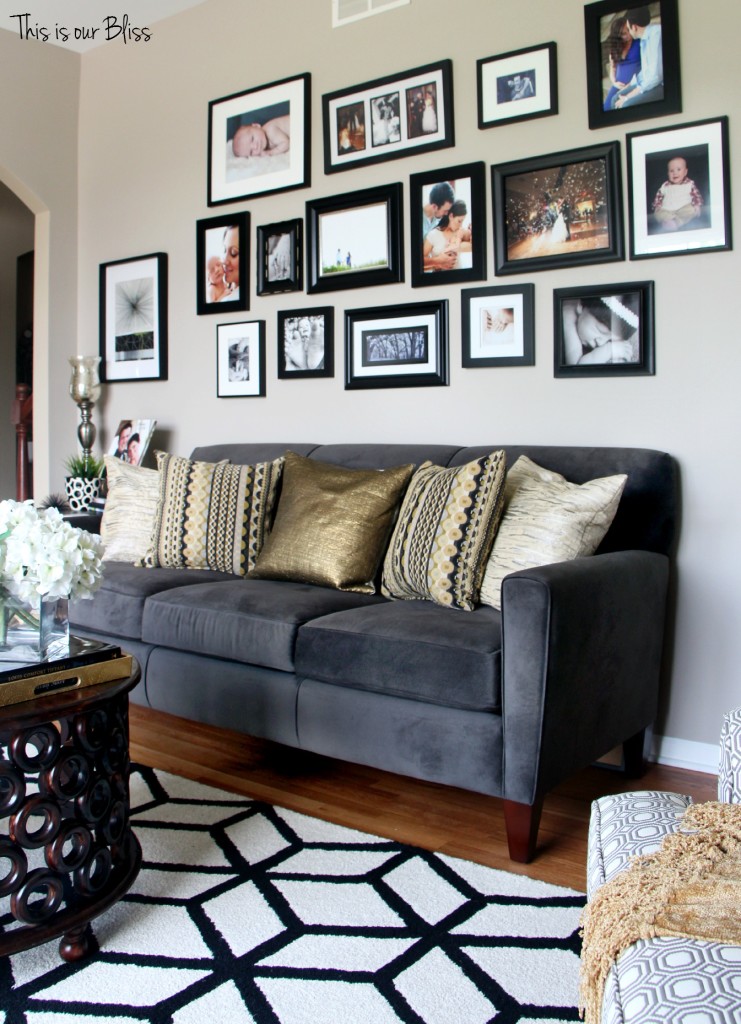 Formal LIving room gallery wall with all black frames This is our Bliss