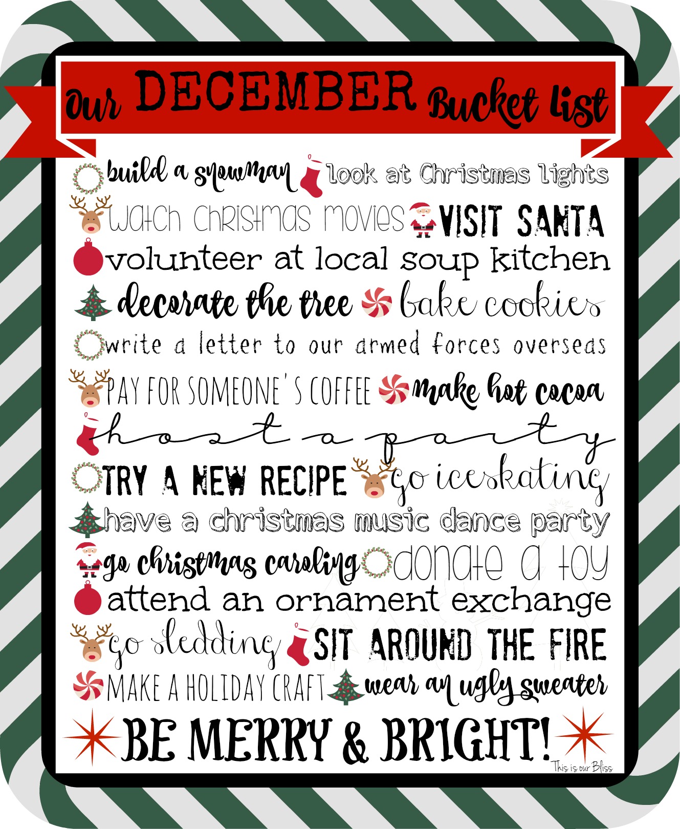 Free Printable Christmas Bucket List with Christmas Activities