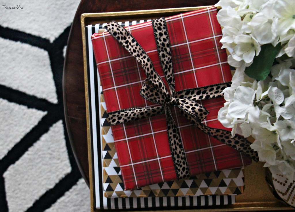 easy holiday decorating - wrapped coffee table books as christmas gifts - This is our Bliss