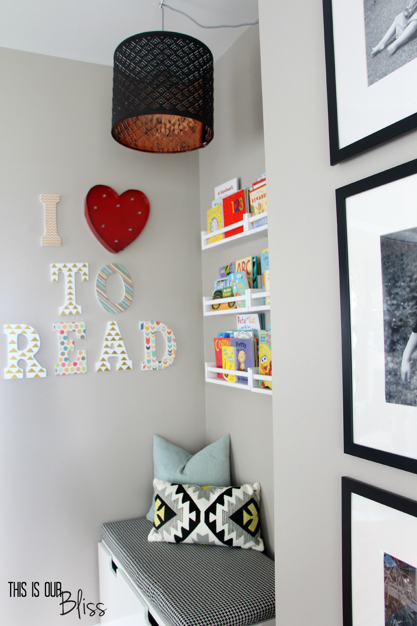 playroom reading nook - DIY light - reading corner - kids room - This is our Bliss