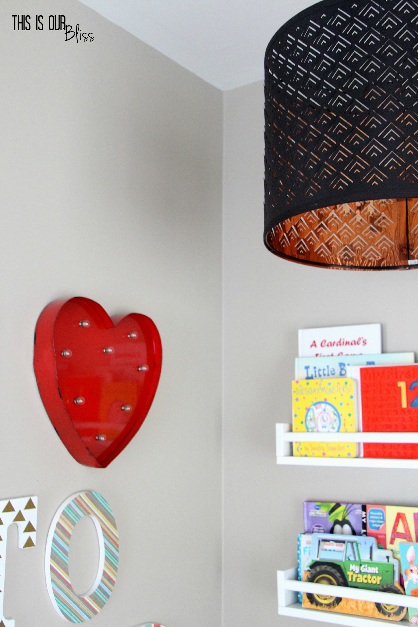 playroom reading nook - DIY reading nook light - reading corner - kids room - DIY book shelves This is our Bliss