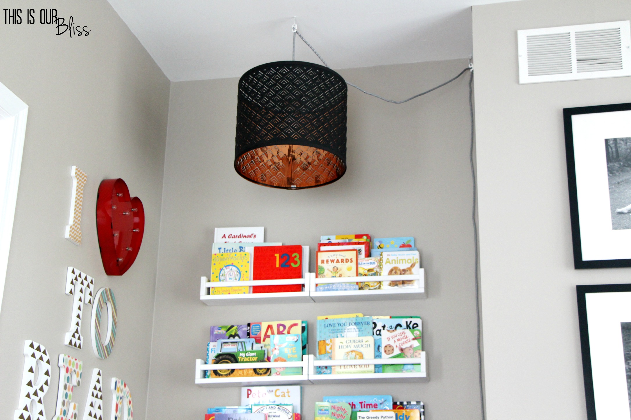 playroom reading nook - DIY reading nook light - reading corner - kids room - This is our Bliss