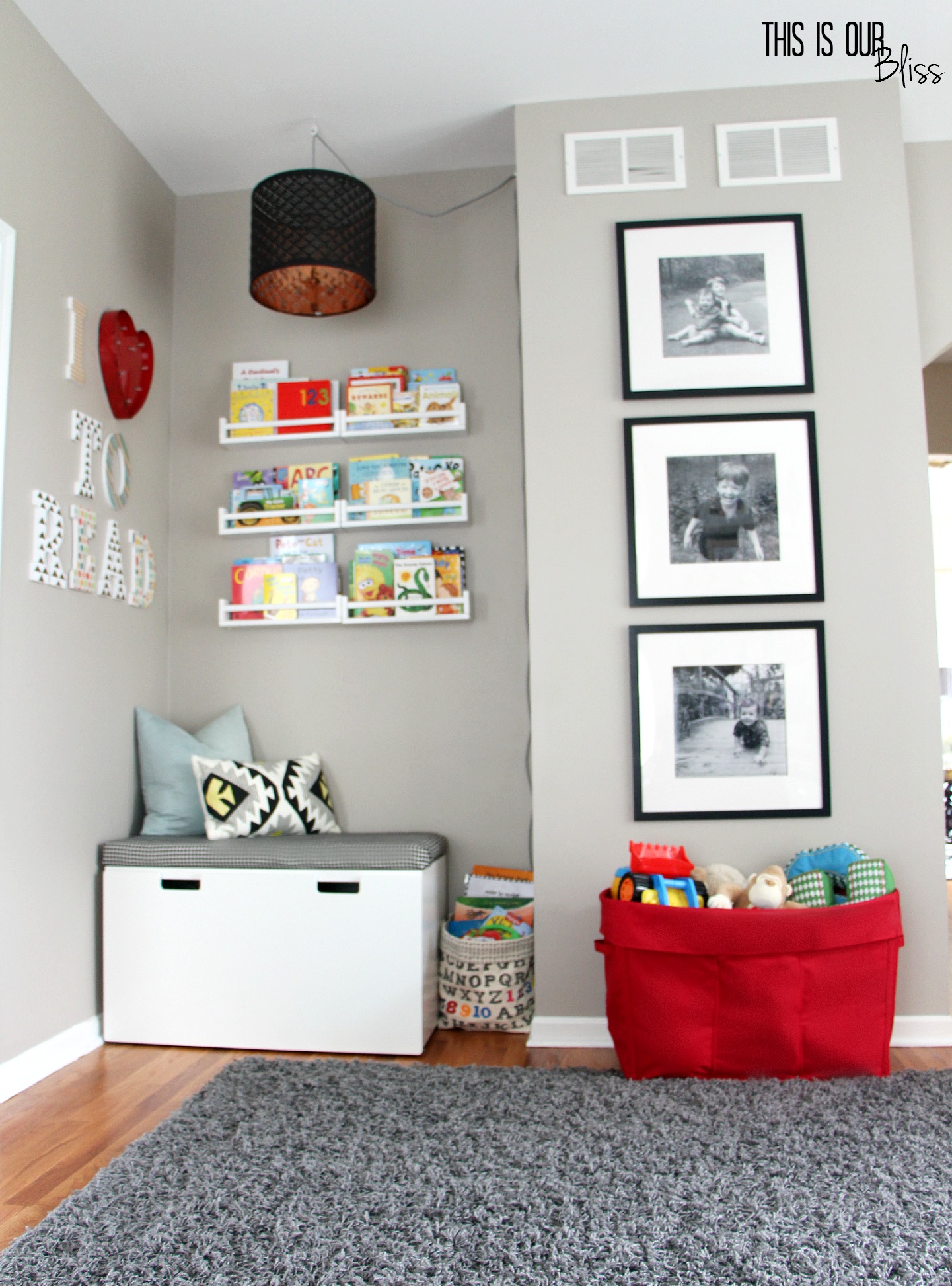 playroom reading nook - DIY reading nook light - reading corner - kids room - This is our Bliss