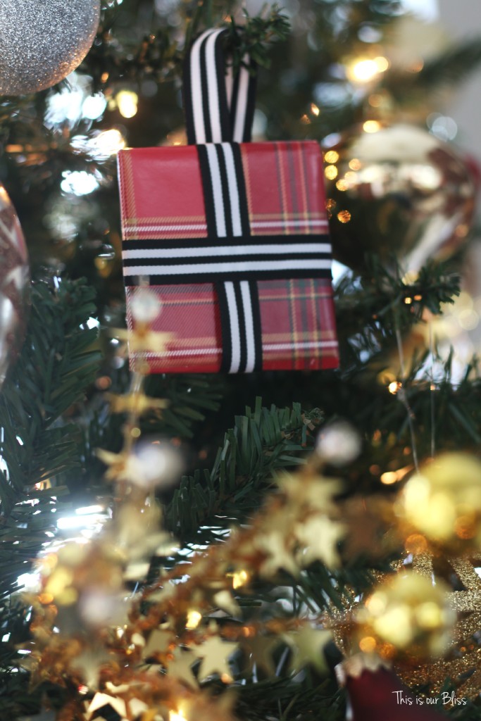 DIY wrapped present ornaments - Tree shot - This is our Bliss