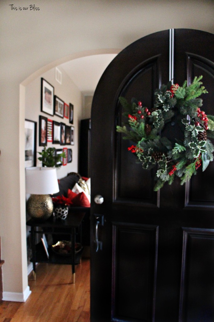 Holiday home tour- front door and entryway - sneak peak formal living room - christmas wreath - This is our Bliss