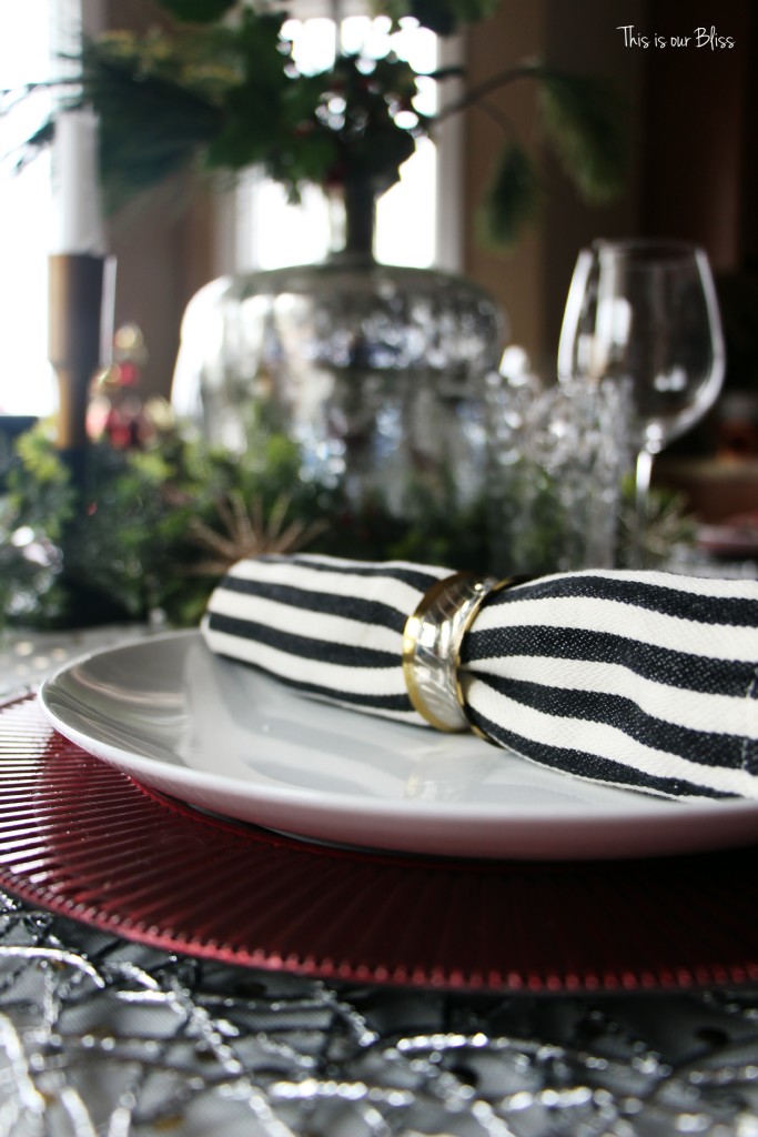 christmas table - black white gold red green - holiday tablesetting - This is our bliss