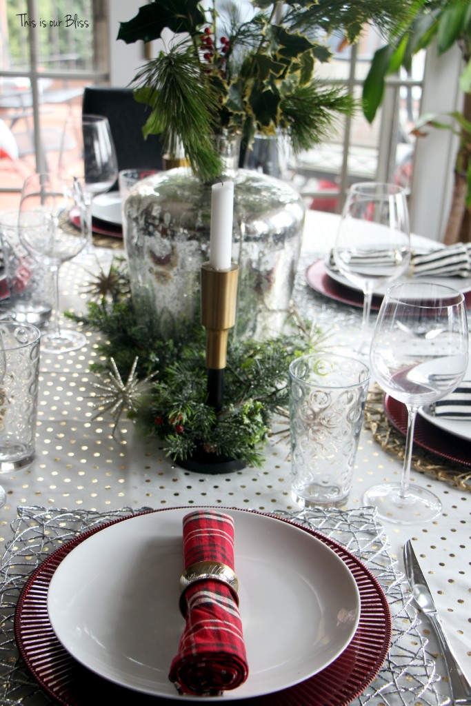 christmas table - holiday decor - plaid and stripes and polka dots - This is our Bliss