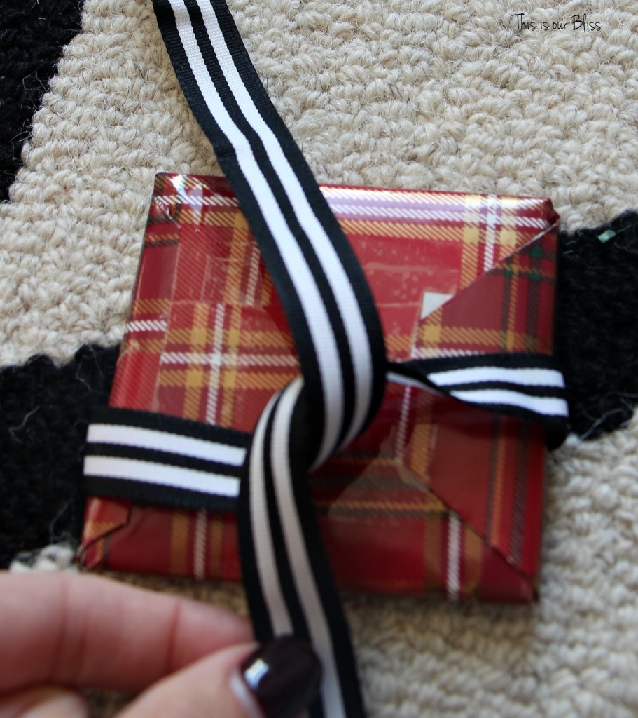 diy wrapping paper gift ornaments - striped ribbon - This is our Bliss