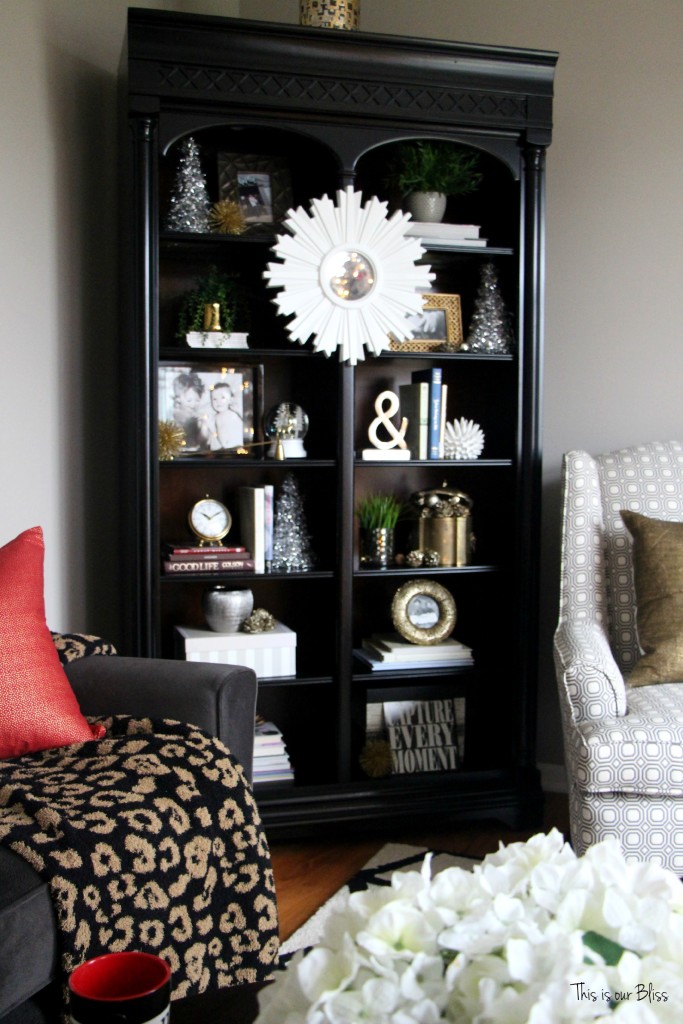 formal living room christmas decor bookcase - bookshelf styling - This is our Bliss