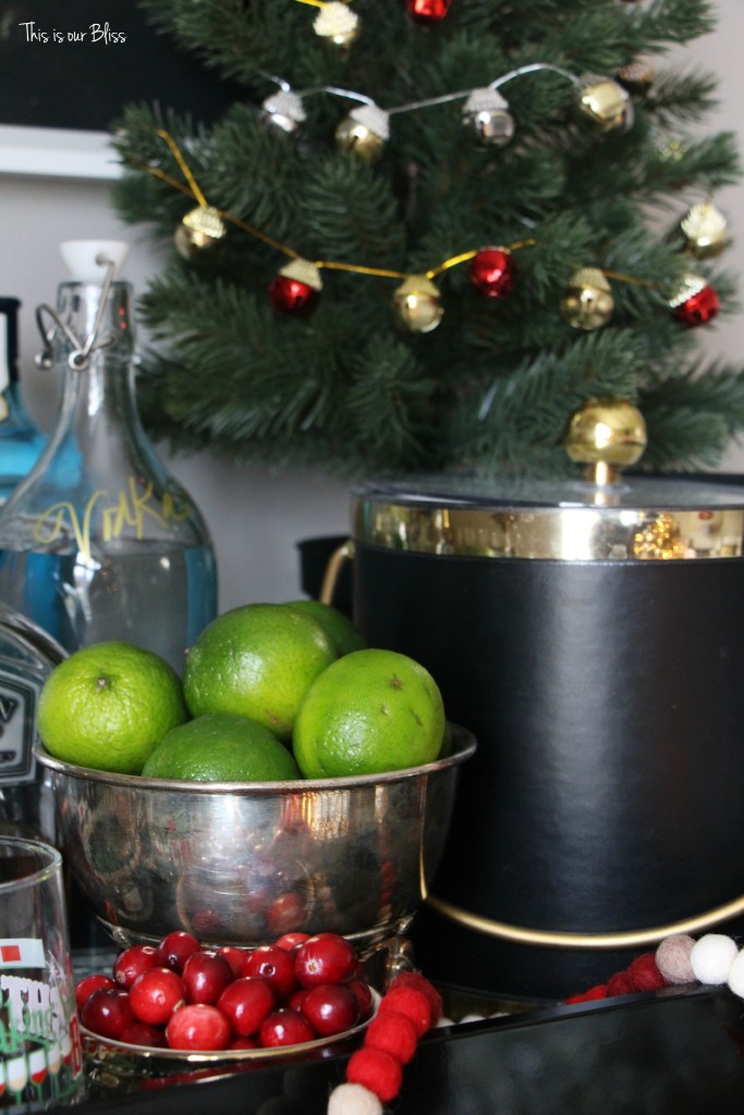 holiday bar tray - barware - bar accessories - bar cart styling - christmas spirits bright - This is our bliss