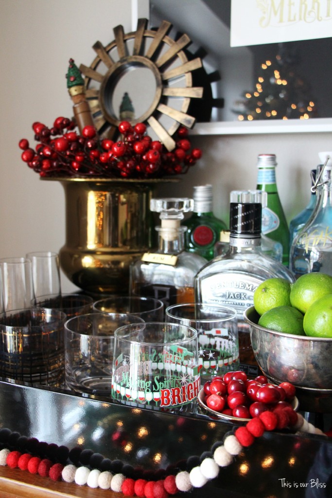 holiday bar tray - barware - bar accessories - bar cart styling - holiday bar - christmas spirits - This is our bliss