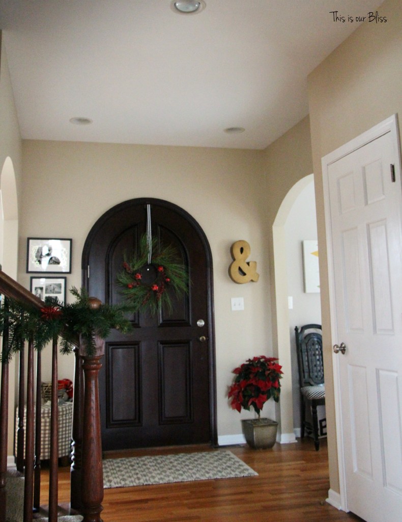 holiday home tour - front door and entryway - front door wreath - This is our Bliss