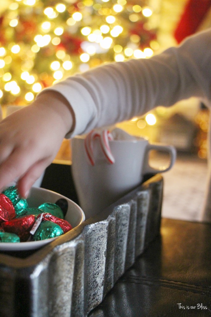 merry bright and blissful holiday home - family room coffee table - treats - thisisourbliss.com