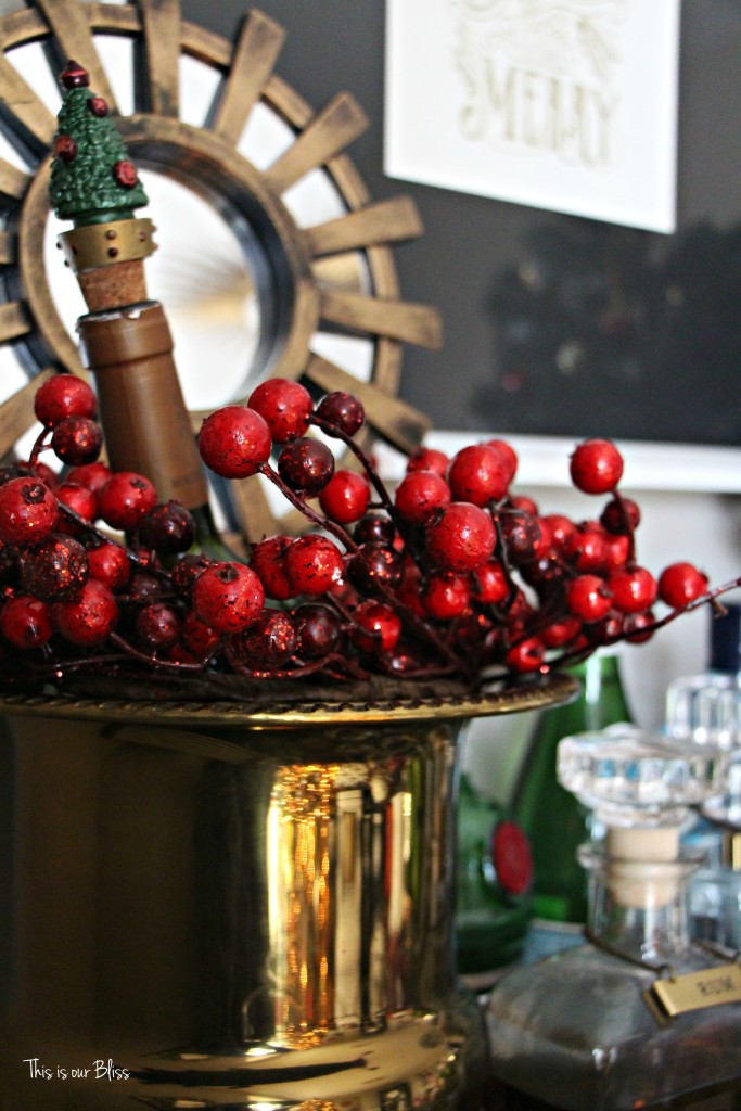 merry bright and blissful holiday home - holiday bar - gold trophy ice bucket - bar accessories - bar styling - thisisourbliss.com