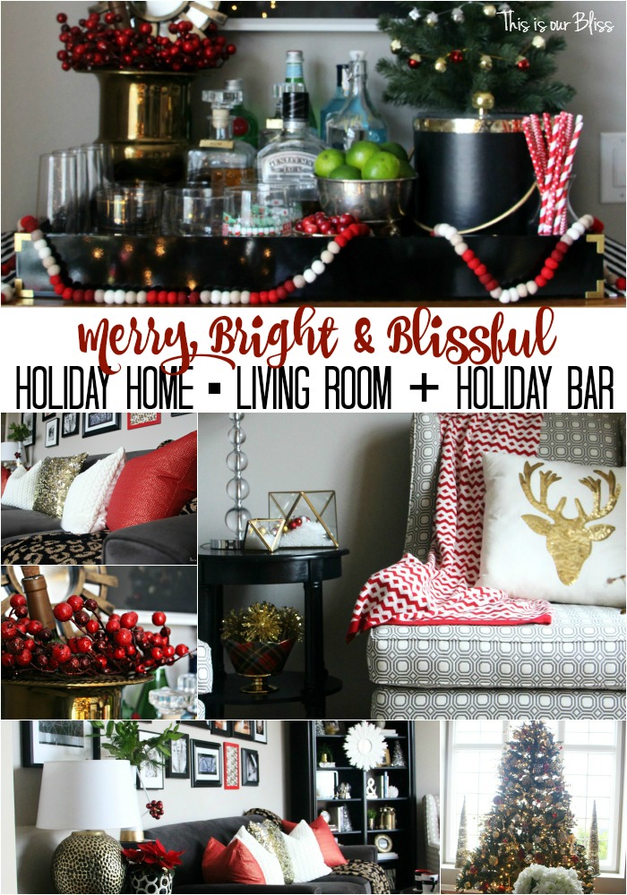 merry bright and blissful holiday home - living room & holiday bar - christmas cocktail bar tray - festive bar - thisisourbliss.com