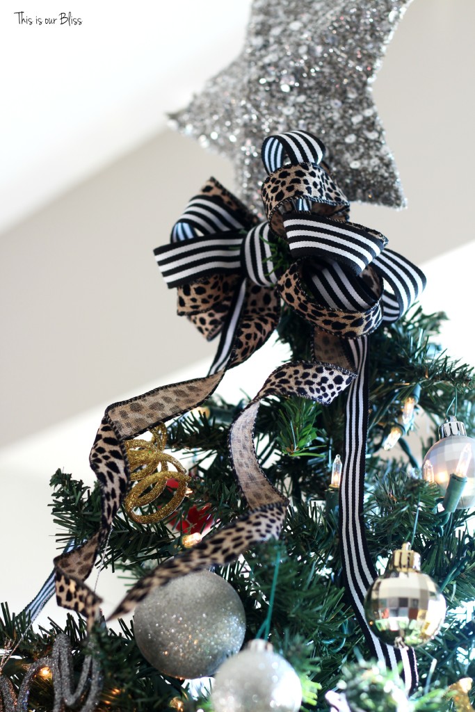 my home style blog hop - christmas tree edition - leopard and stripe bow - thisisourbliss.com