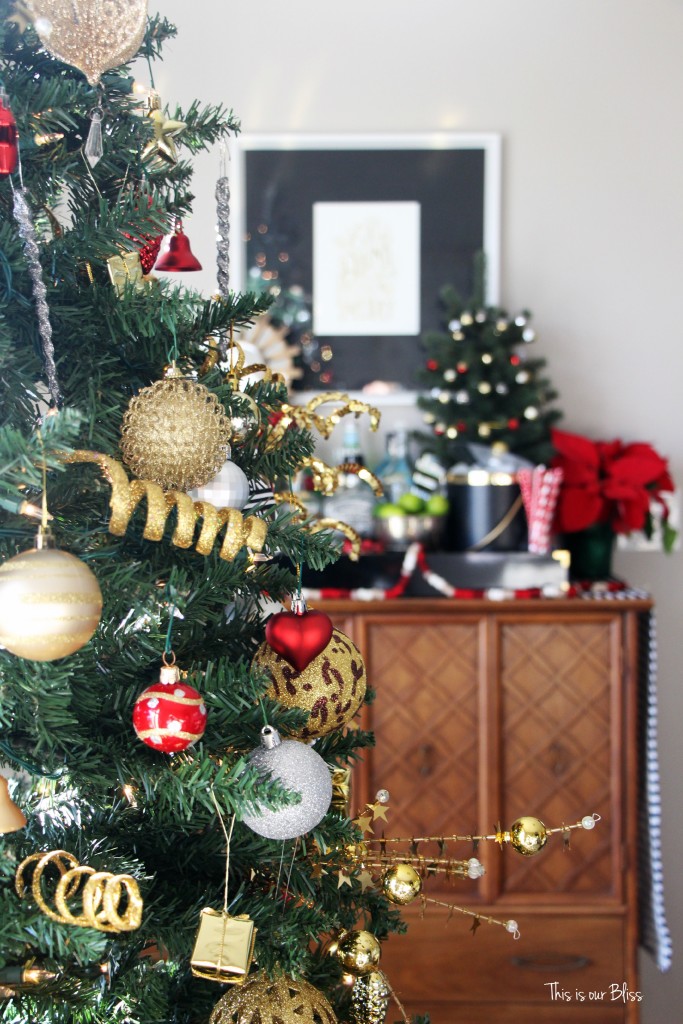 my home style christmas tree edition - bold neutral glam - living room tree - holiday bar - thisisourbliss.com