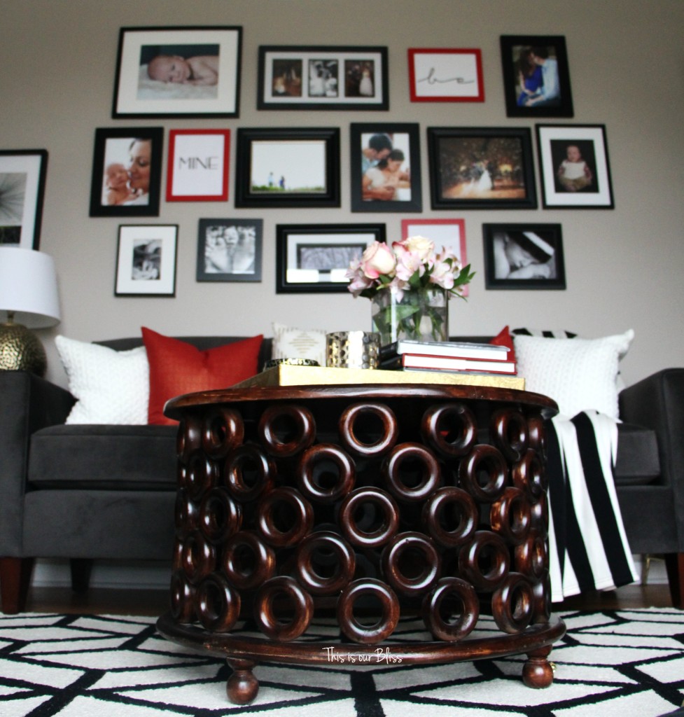 DIY budget gallery wall update 1 Valentines gallery wall DIY gallery wall update red, black and white living room gallery wall This is our Bliss www.thisisourbliss.com