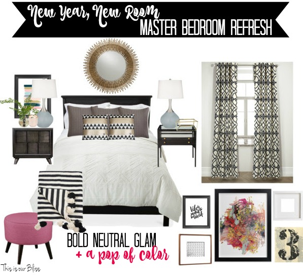 New year new room Master Bedroom Refresh Design board - bold neutral glam with a pop of color | This is our Bliss - thisisourbliss.com