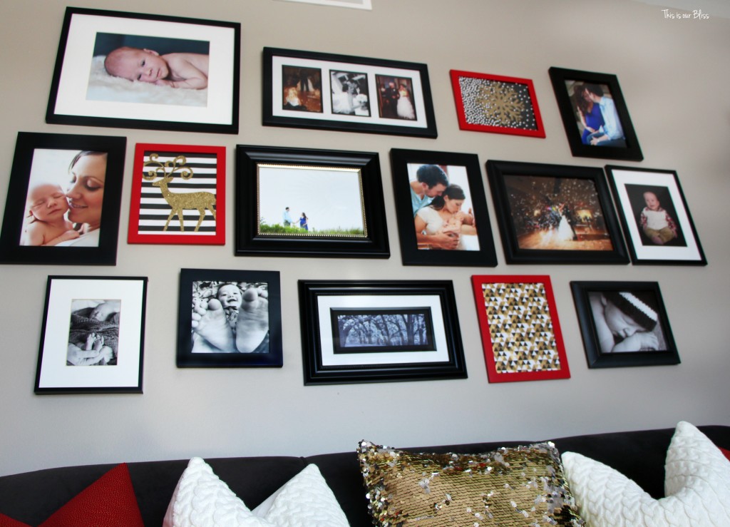 christmas gallery wall - $6 gallery wall - red frames - red, black, white and gold gallery wall - This is our Bliss www.thisisourbliss.com