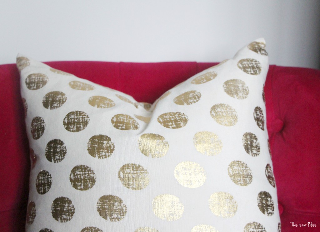 gold polka dot pillow - pink chair - master bedroom - new year new room refresh challenge - thisisourbliss.com