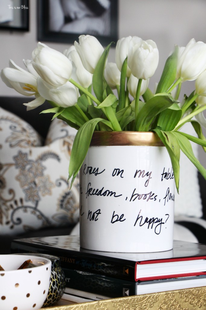 Knock it off DIY Monthly Blogger Challenge how to create a Kate spade inspired vase daisy place vase diy vase with untensil holder This is our Bliss www.thisisourbliss.com