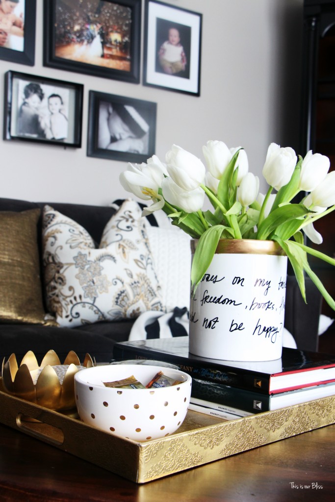 Knock it off DIY Monthly Blogger Challenge how to create a Kate spade inspired vase - daisy place vase with gold leaf diy vase with untensil holder This is our Bliss www.thisisourbliss.com