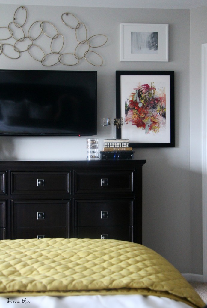 new year, new room refresh challenge - Master bedroom refresh - gold decor - TV gallery wall - minted art - This is our Bliss - www.thisisourbliss.com