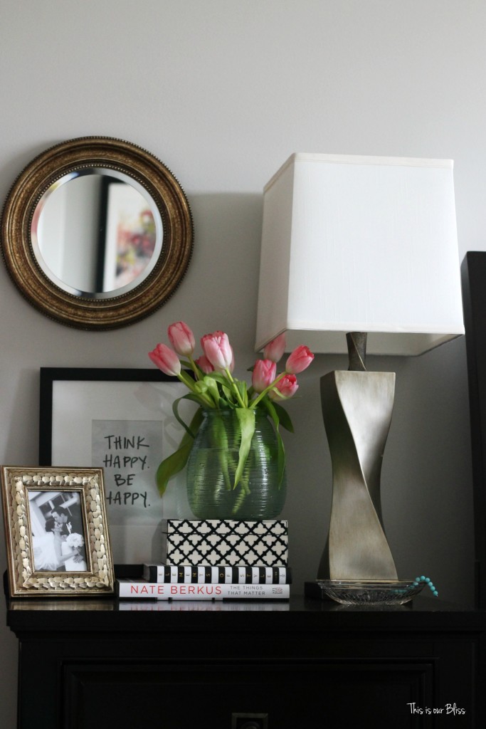 new year, new room refresh challenge - Master bedroom refresh - gold decor - how to style a nightstand - bedside table - This is our Bliss - www.thisisourbliss.com