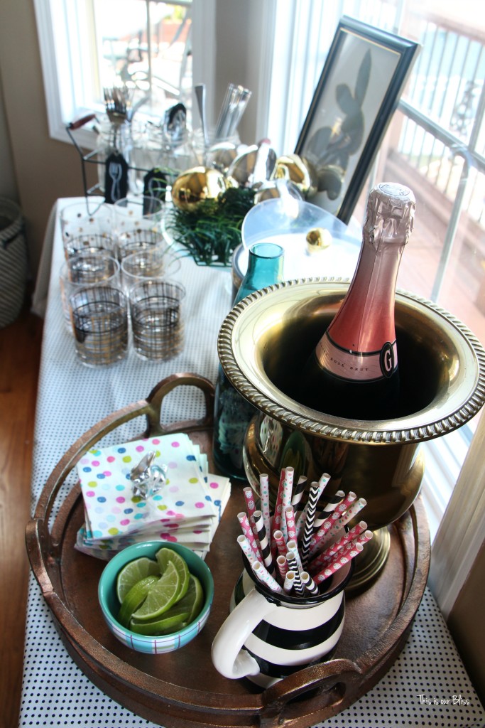 Easter brunch beverage bar drink table | Spring tablescape || This is our Bliss