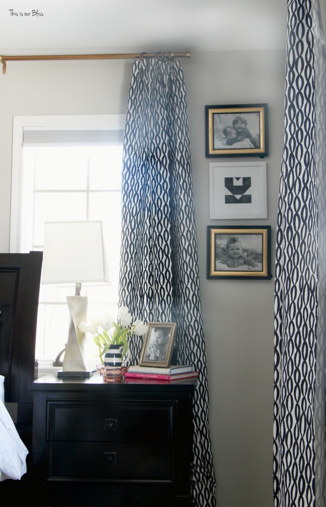 New year new room master bedroom refresh challenge - black and white curtains with corner gallery wall This is our Bliss www.thisisourbliss.com