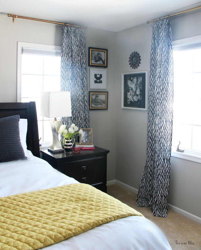 New year new room master bedroom refresh challenge - pattern play bedroom leopard pillow with black and white accents corner gallery wall This is our Bliss www.thisisourbliss.com