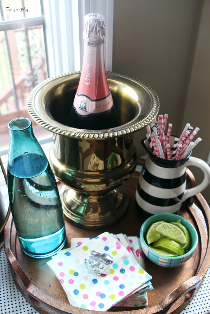 Spring tablescape | Easter Table drink table with bar tray& champagne bucket This is our Bliss