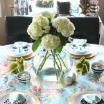 Spring tablescape | Easter table | fresh flowers & floral & striped table linens | This is our Bliss