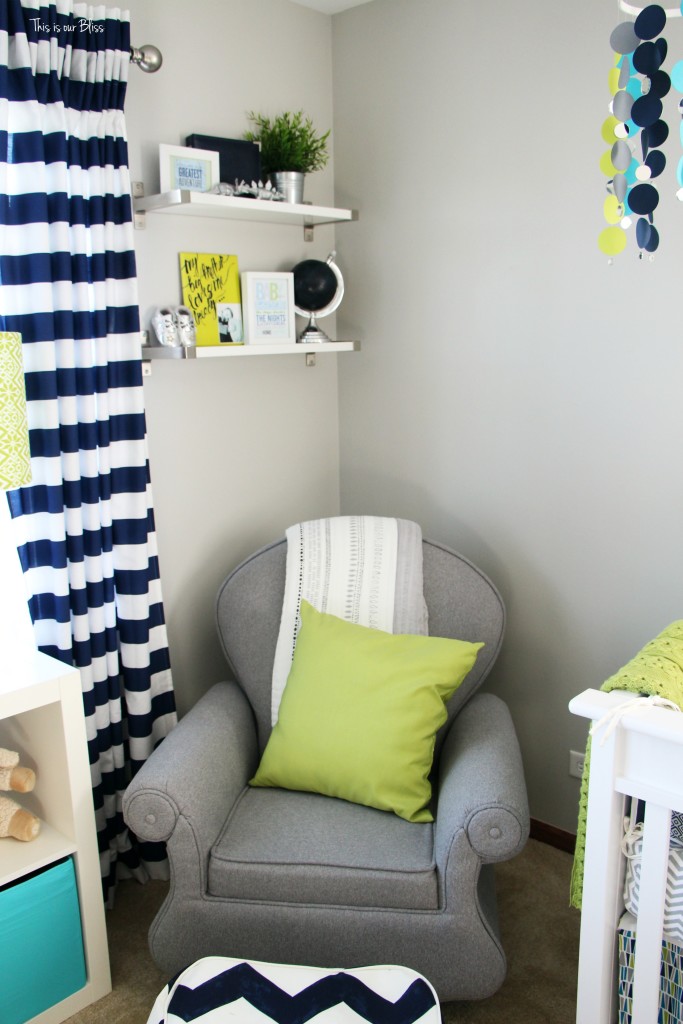 nursery corner with rocker and shelves DIY Nursery Decor This is our Bliss