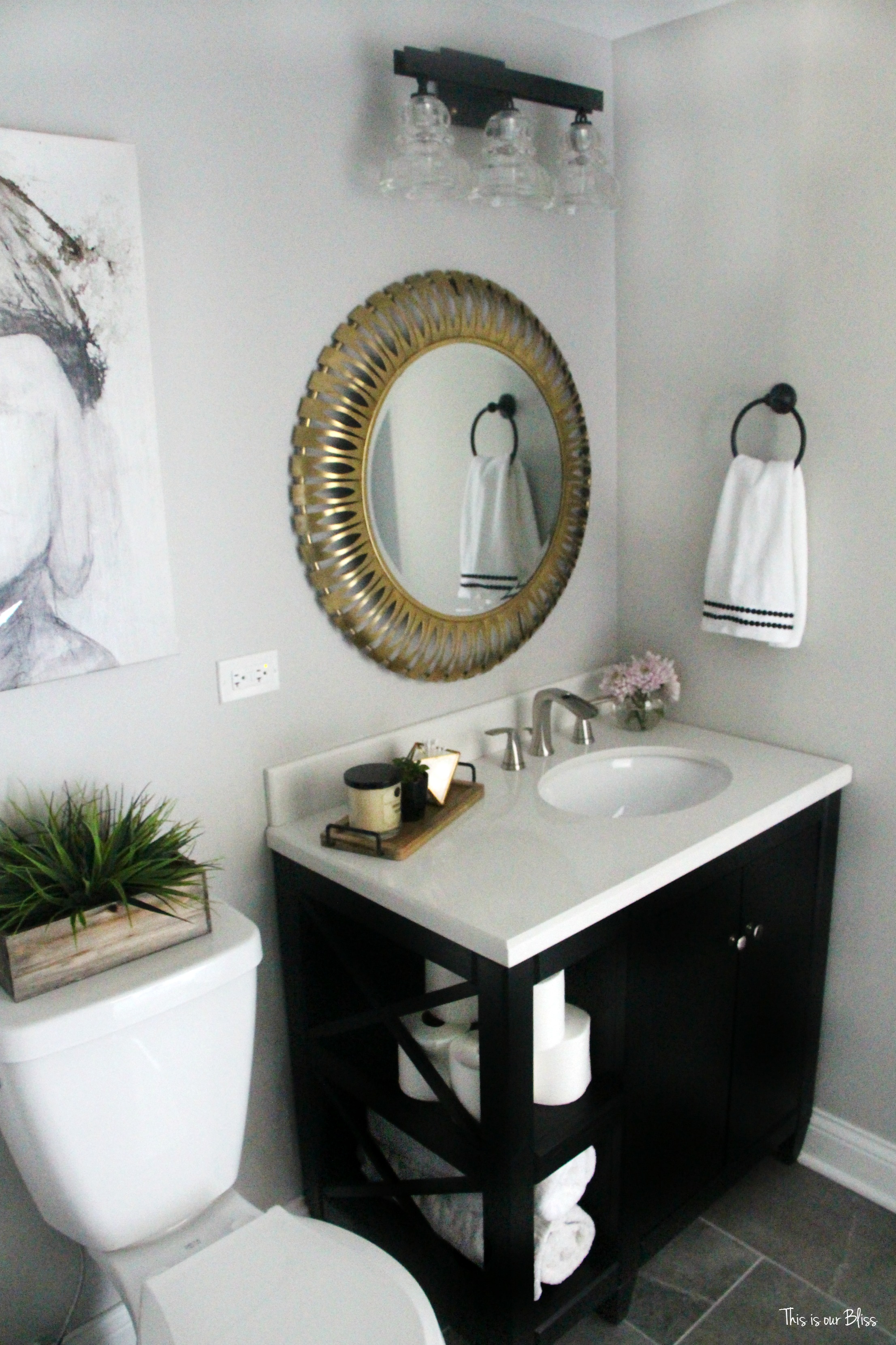 How To Create A Neutral Glam Basement Bathroom This Is Our Bliss